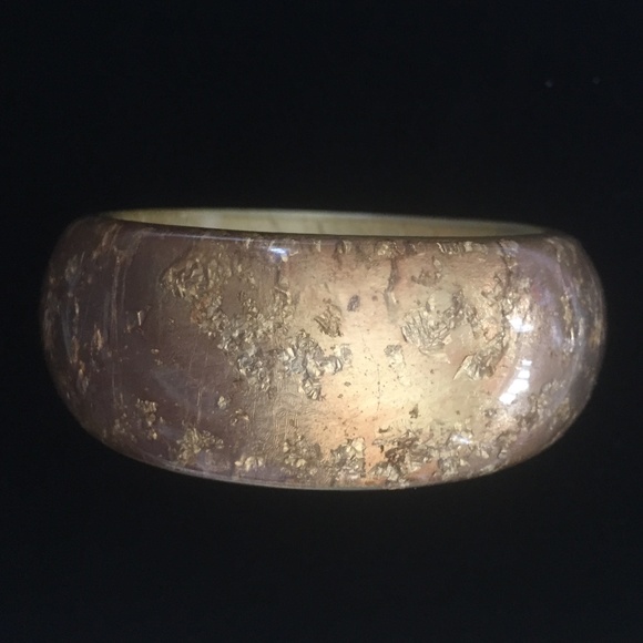 Jewelry - Bold Pressed Gold Leaf Wide Bangle Bracelet/2 1/4 In. Wide/2 1/2 In. Diameter